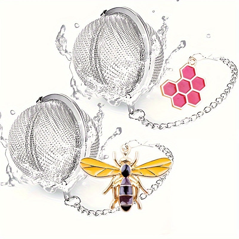 Set of 2 Stainless Steel Tea Strainers with Honeybee and Beehive Designs for Loose Leaf Tea