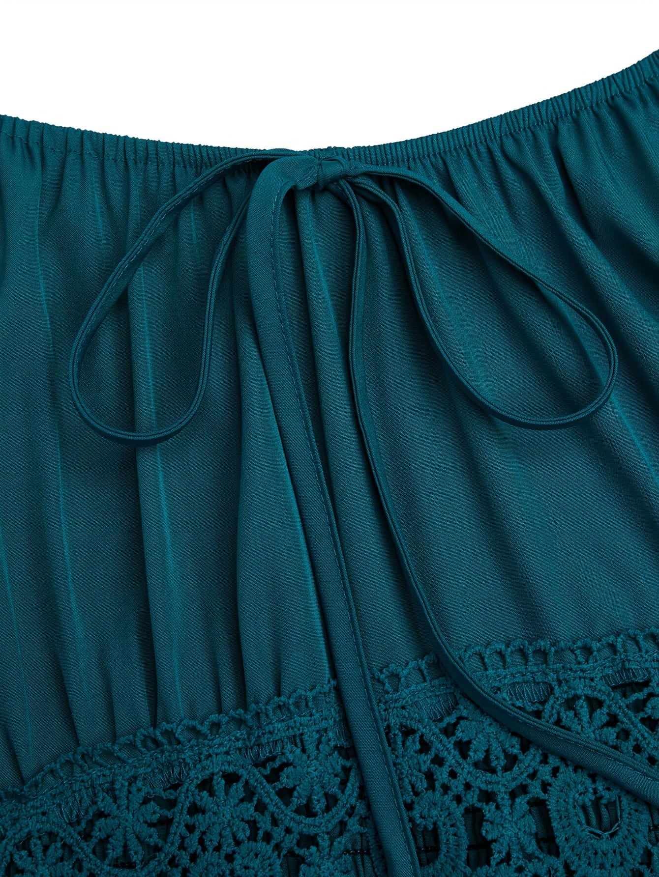 Стильное миди-платье с V-образным вырезом и кружевными деталями - короткий рукав, смесь полиэстера и спандекса, идеально подходит для весны/лета/осени