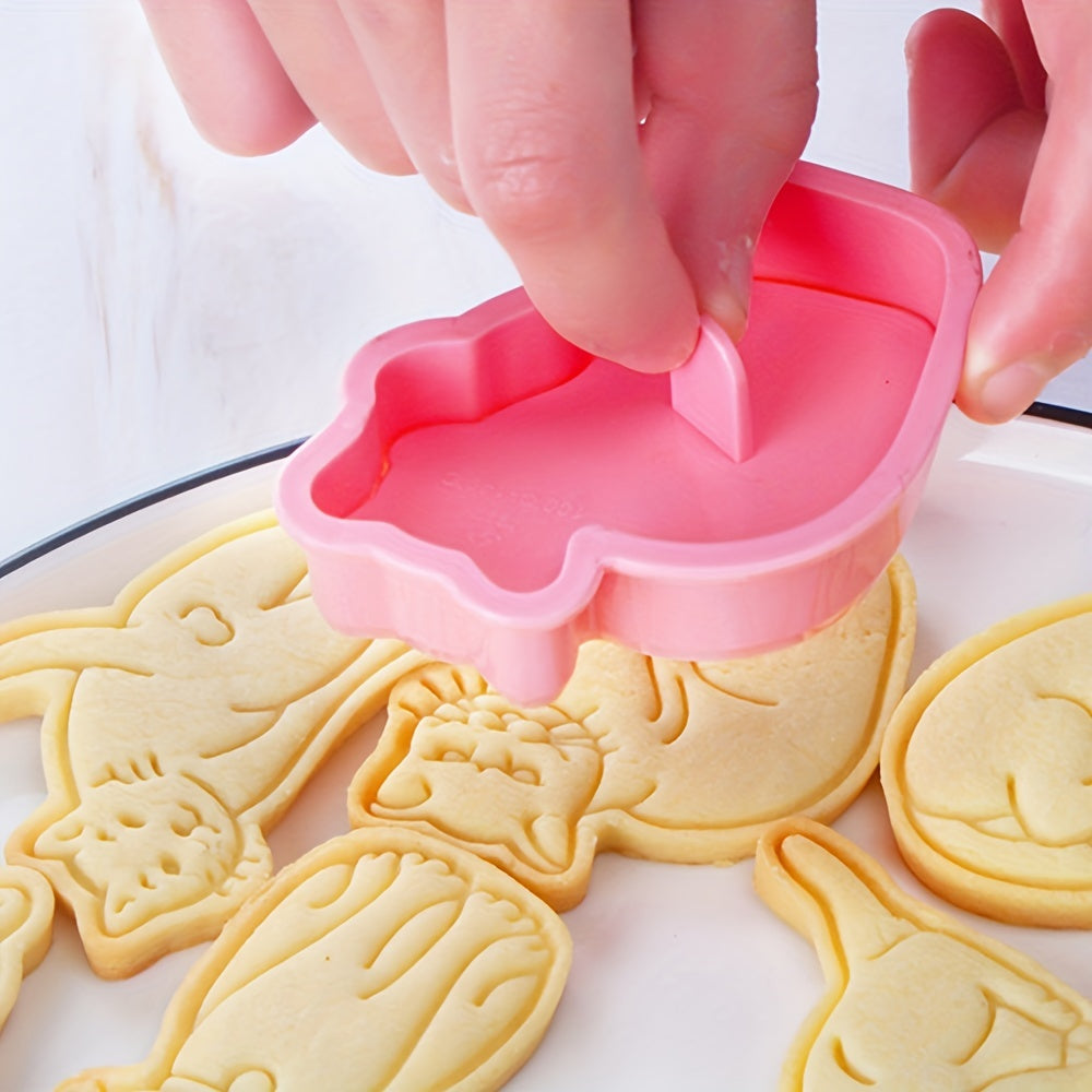 Set of 6 Cat Cookie Cutters with Pushers for Baking and Cake Decorating