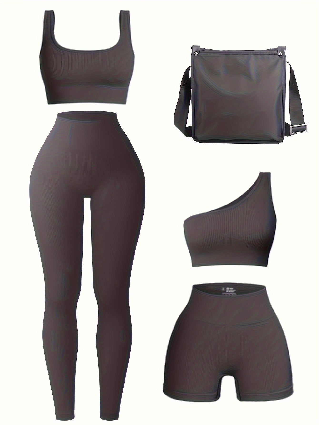 Adult High Stretch Solid Color Rib-Knit Sports Yoga Set for Women