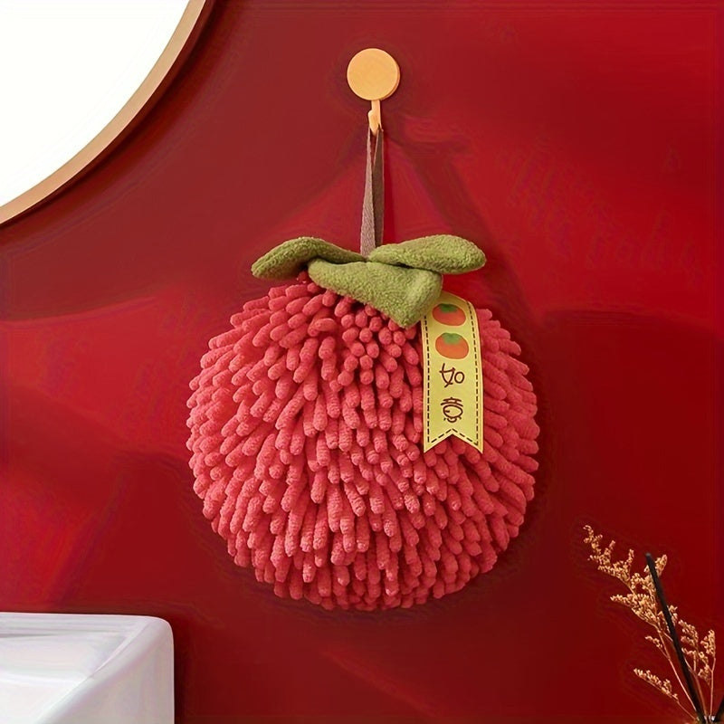 Persimmon-Shaped Chenille Towel Ultra-Soft Absorbent 3500gsm Decorative Green Ribbon Gold Coin