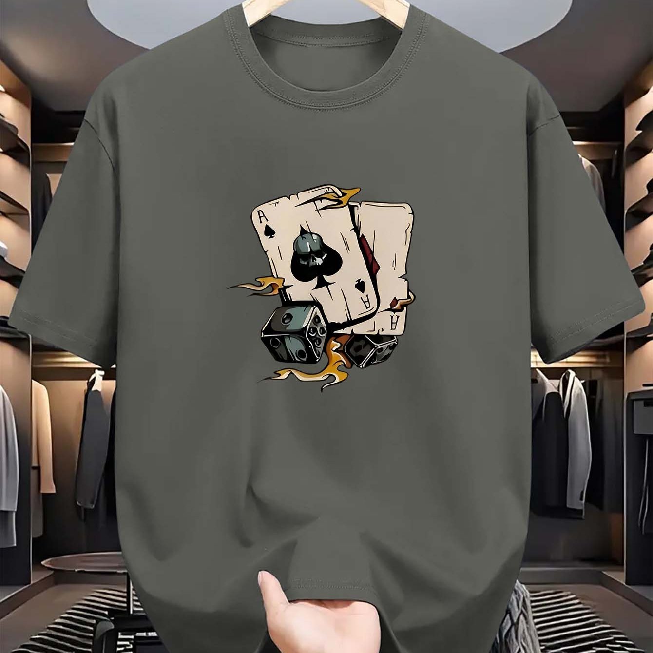 Erkaklar uchun Spades printli futbolka, 100% polyester, yumshoq bo'yin, cho'ziluvchan, yozgi moda, qisqa yeng, oddiy kesim, 180gsm mato.