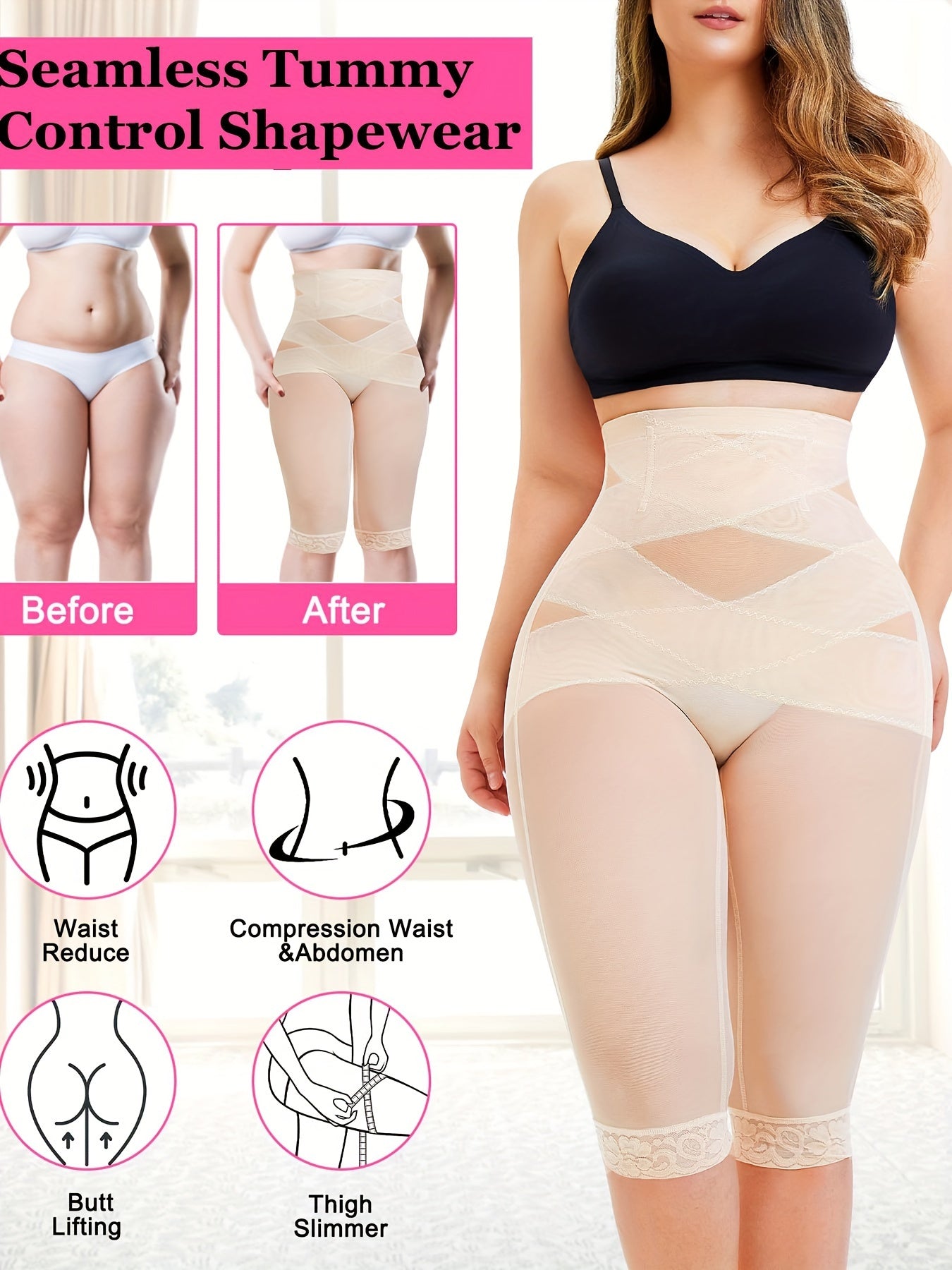 Women's Lace Trim Shaping Shorts Tummy Control Compression Slimming Underwear