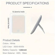 Portativ LED makiyaj oynasi, sozlanadigan sensorli ekran, USB orqali zaryadlanadigan batareya, ko'zga tashlanmaydigan yoritish va yorqinlikni boshqarish. Sayohat, hammom, yotoqxona va yotoq xonasi bezatish uchun mukammal. Ideal