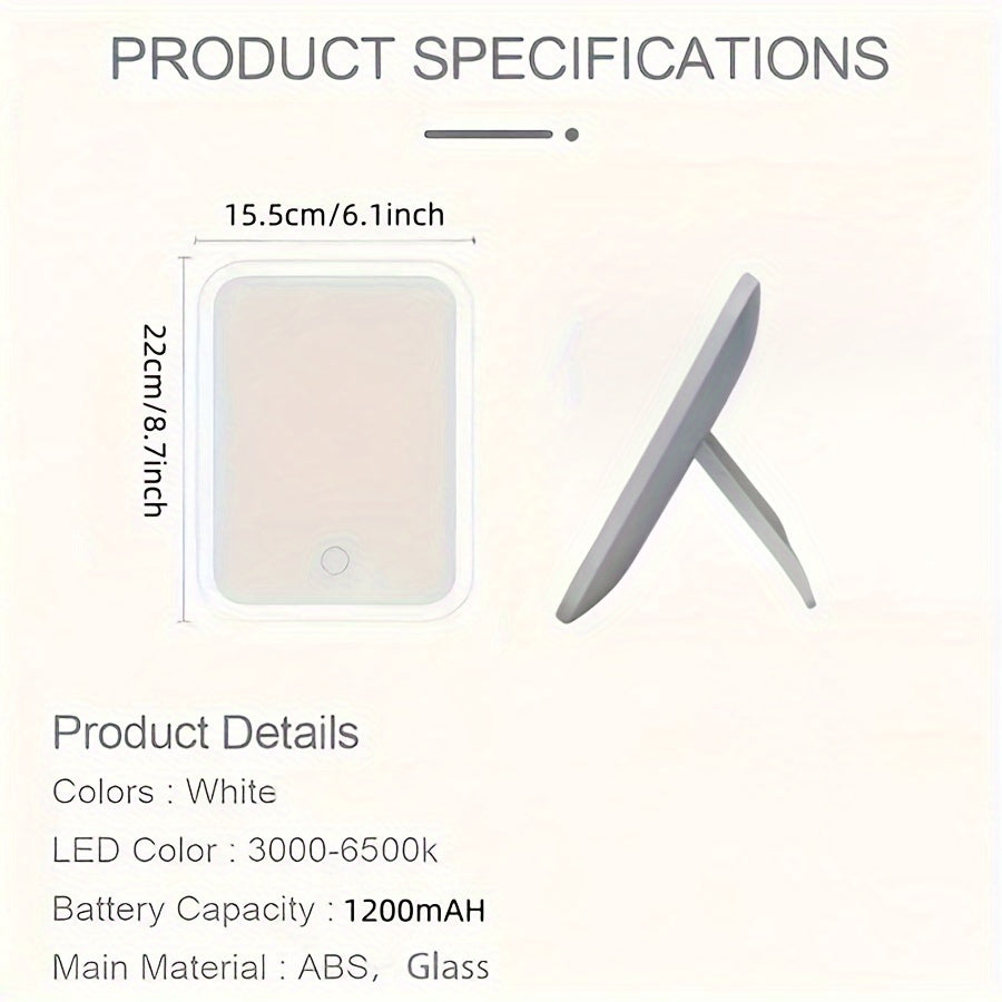 Portable LED Makeup Mirror with Touch Screen, Non-Glare Lighting, Rechargeable Battery