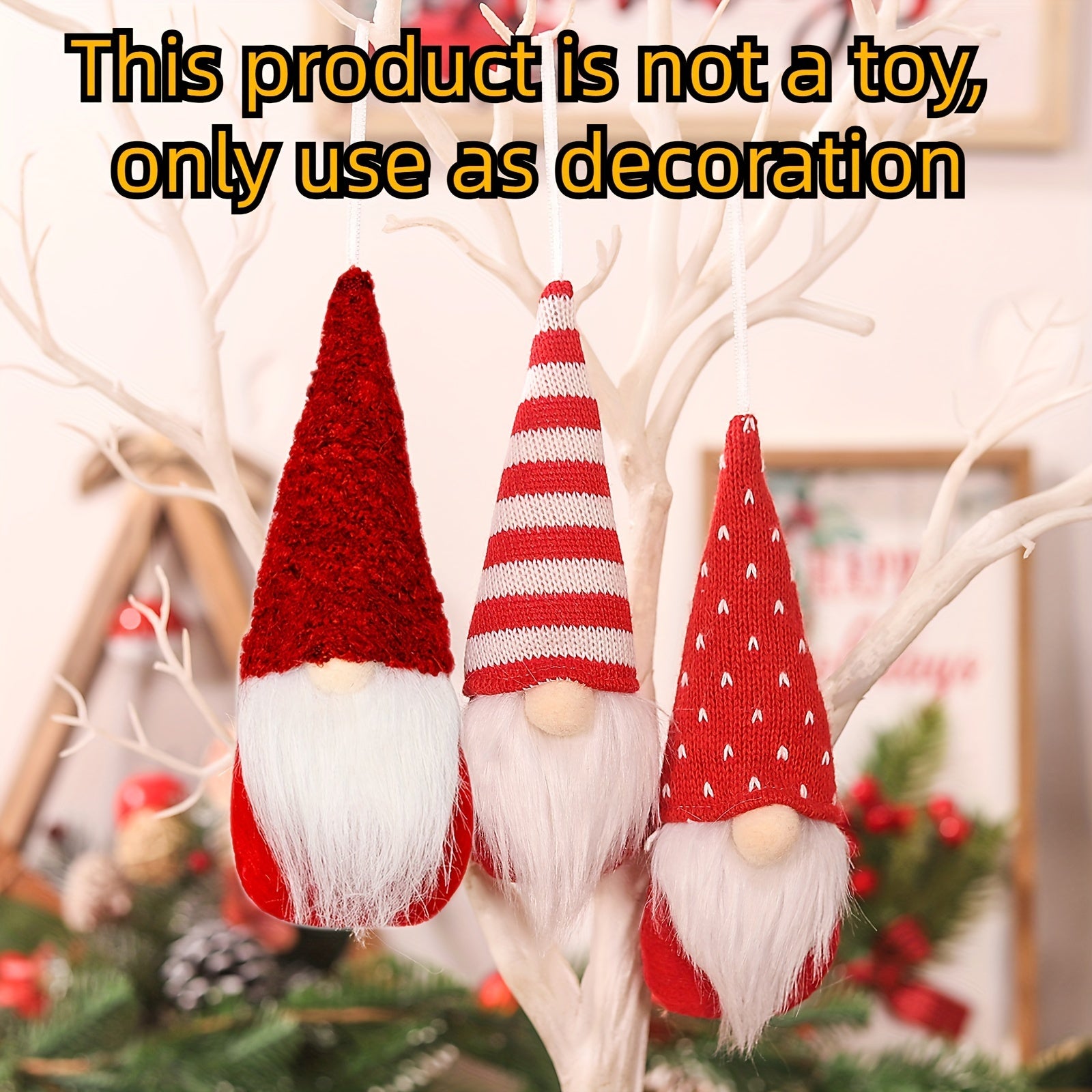 Set of 3 Christmas Gnome Elf Ornaments for Tree and Holiday Decor