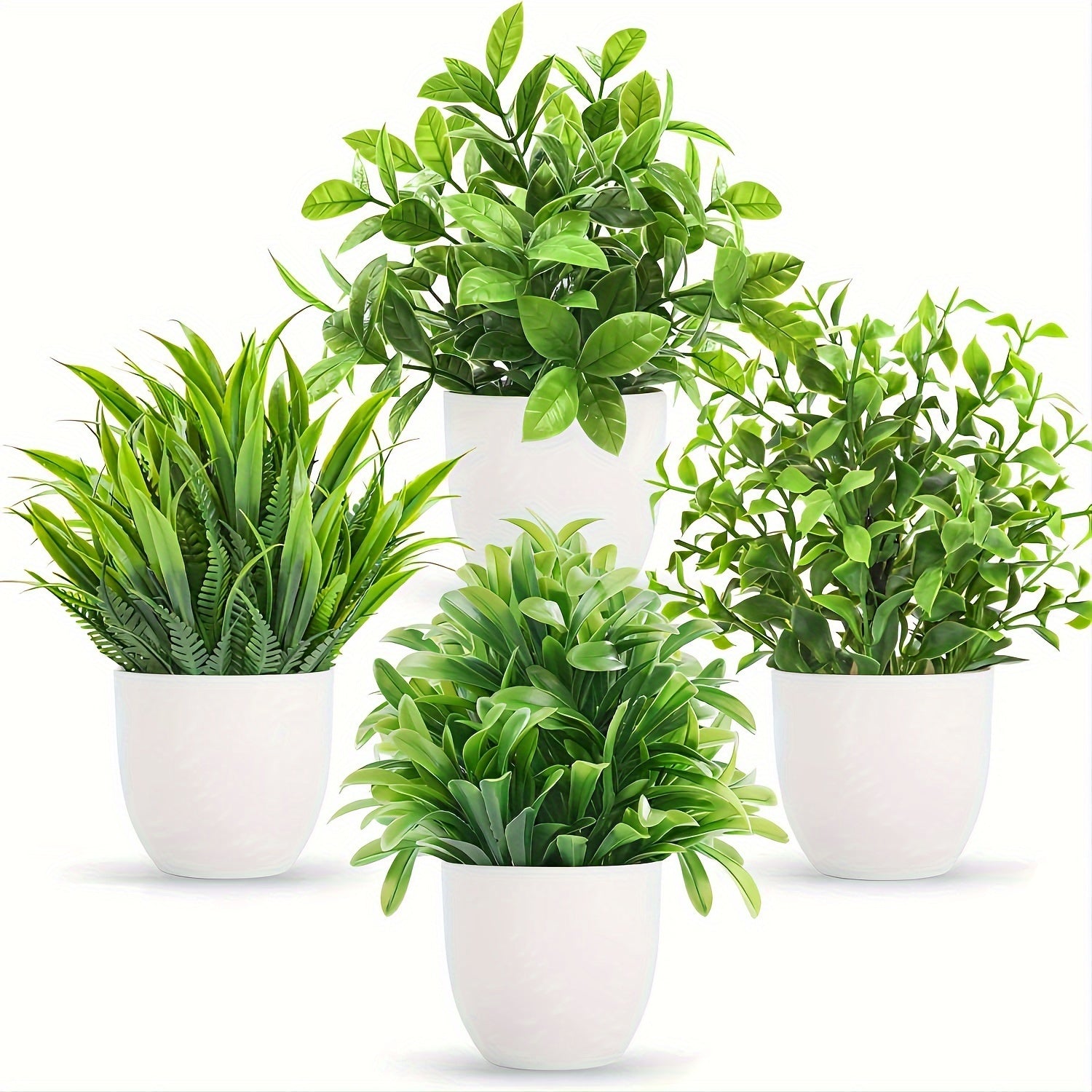 Set of 4 Mini Artificial Bonsai Plants for Indoor Decor Plastic
