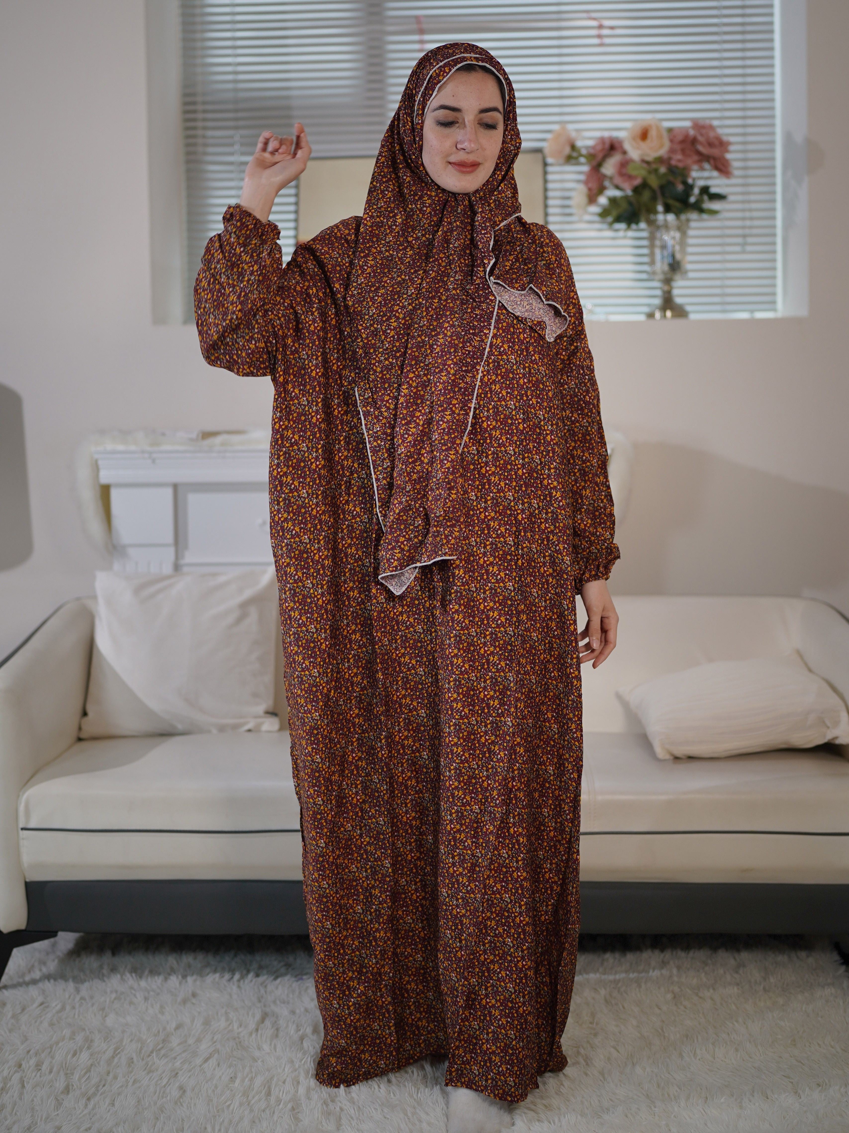 Plus Size Modest Dress Long Sleeve Casual Loose Dress with Hijab