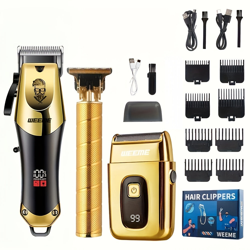 3pcs Professional Hair Clippers Set Rechargeable Lithium Battery Men’s Electric Trimmer Kit