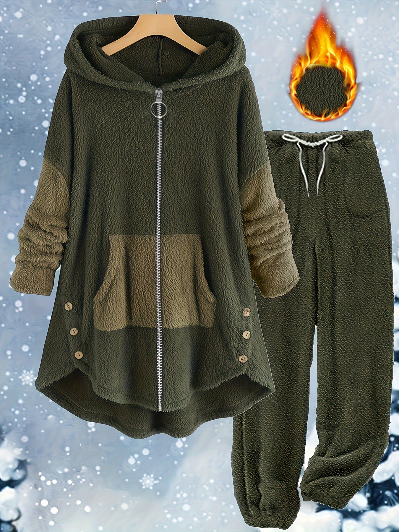 Kapushonli kundalik polyester Lash to'plamlari, cho'ntakli, bir rangli, cho'zilmaydigan to'qimachilik mato