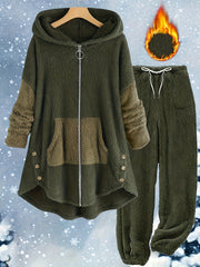 Kapushonli kundalik polyester Lash to'plamlari, cho'ntakli, bir rangli, cho'zilmaydigan to'qimachilik mato