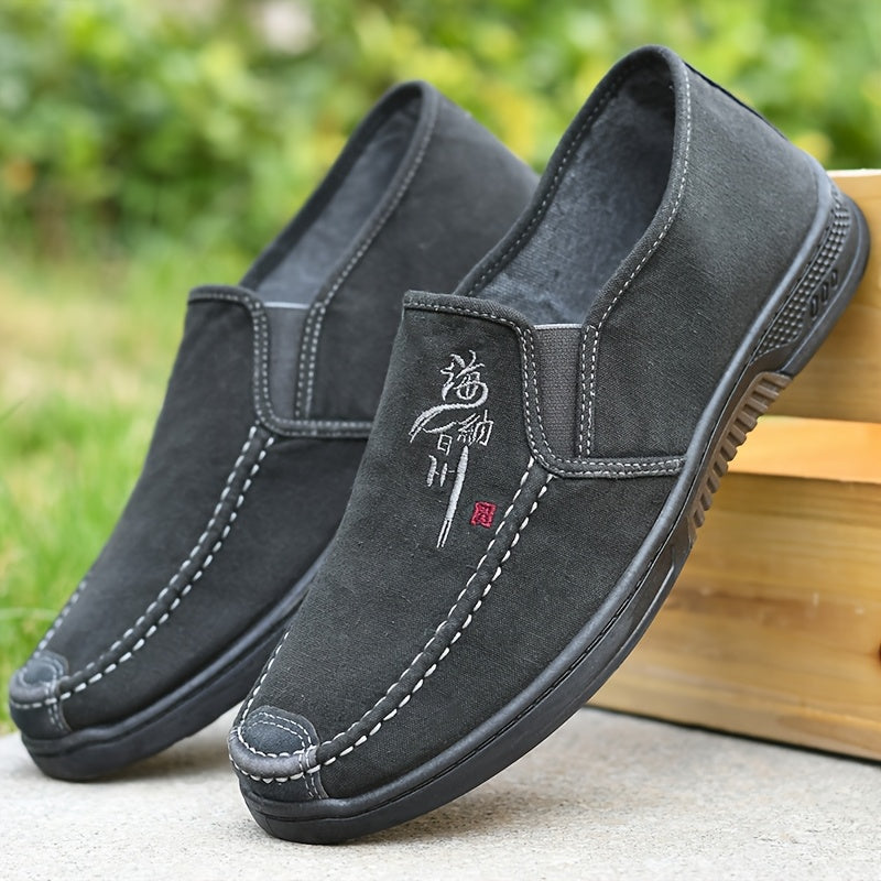 Men's Canvas Slip-On Shoes Low Top Breathable Casual Sneakers for All Seasons