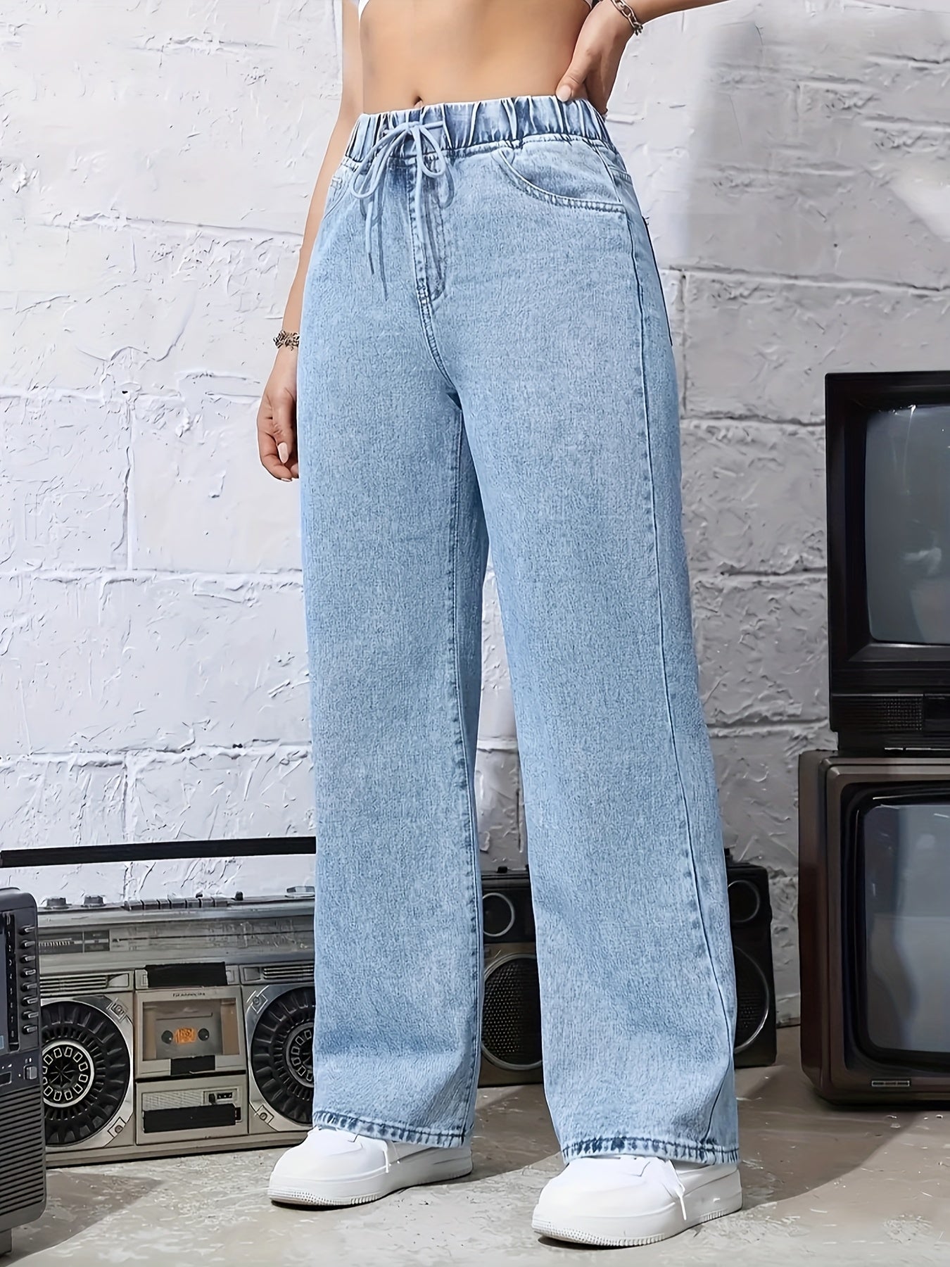 Plus-Size Women’s Drawstring Elastic Loose-Fitting Pants Casual Style