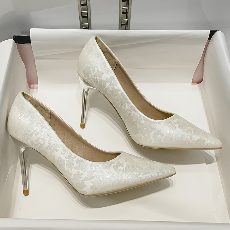 Women's Floral Vintage Pumps Shallow Slip On Elegant Point Toe Dress Shoes