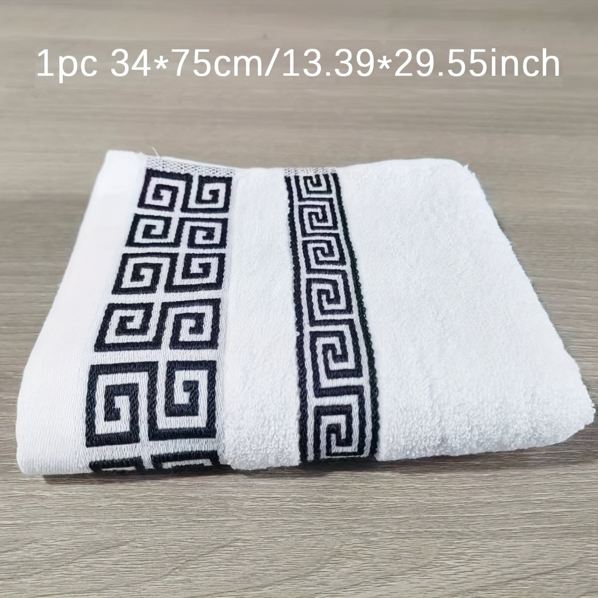 Cotton Bath Towel with Geometric Embroidery Soft Absorbent Quick-Drying Black 34x75cm or 70x140cm