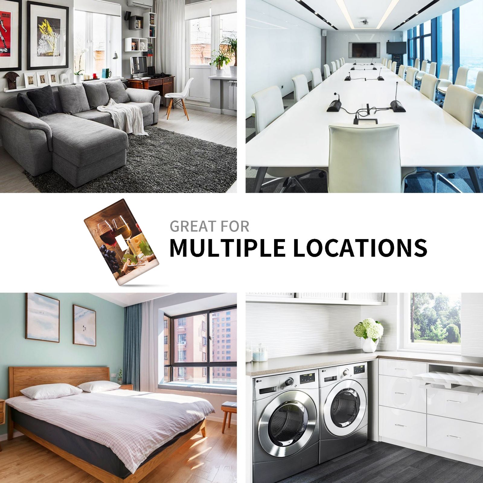 Wine and Cheese Light Switch Cover for Bathroom and Bedroom Easy Installation Battery-Free