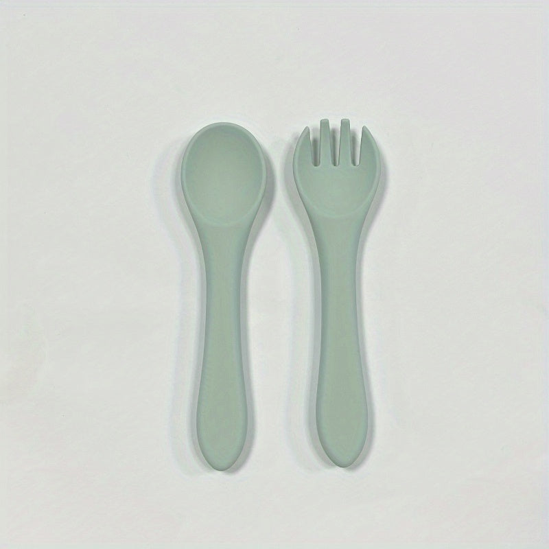 Set of BPA-Free Toddler Utensils with Silicone Forks and Spoons for Self-Feeding