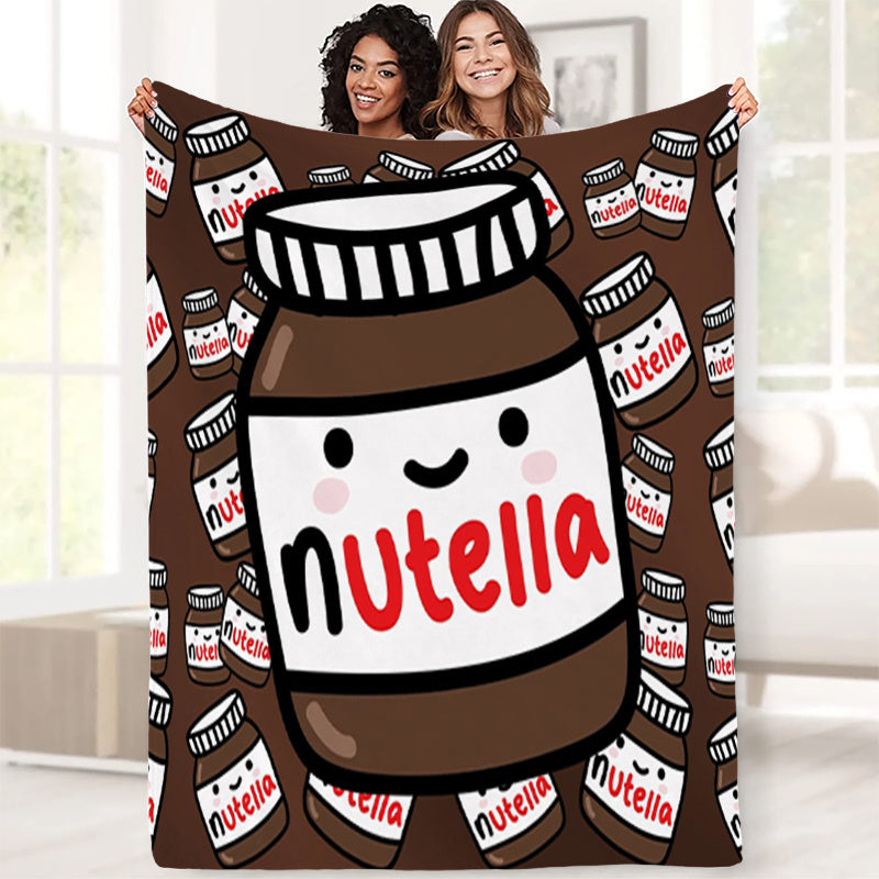 Cozy Nutella Pattern Flannel Throw Blanket for All Seasons Decorative Gift