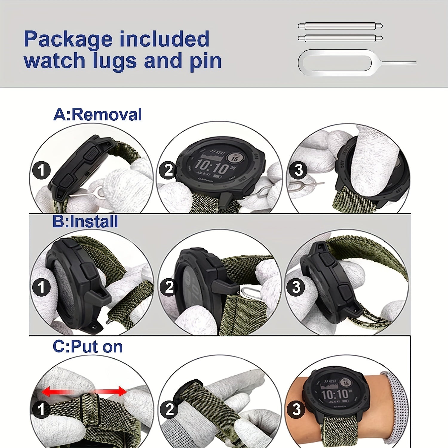 22mm Elastic Nylon Watch Strap for Men and Women Compatible with Garmin Instinct Series