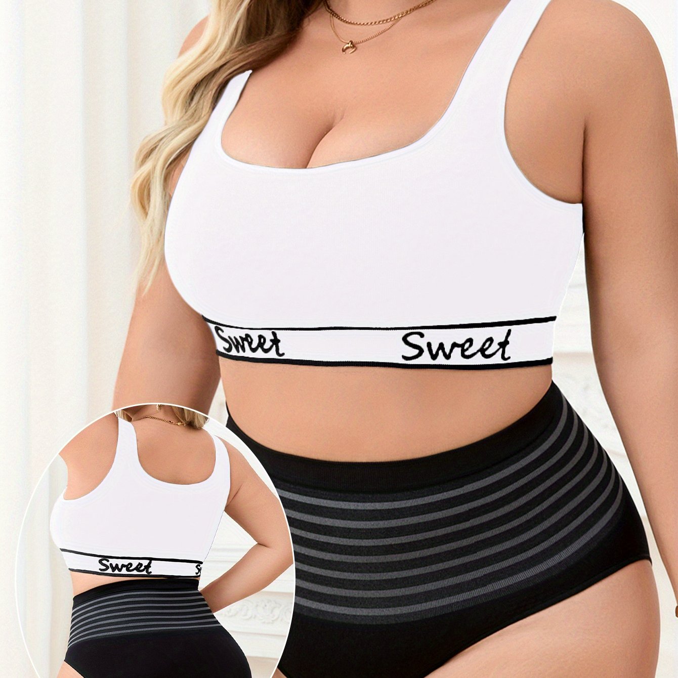 Women's Plus Size Seamless Yoga Set Wireless Breathable Sports Bra High-Waist Shaping Panties