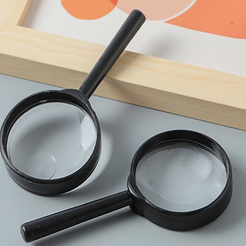 Handheld Magnifying Glass Plastic Handle Acrylic Benzene Transparent Lens Black 50mm