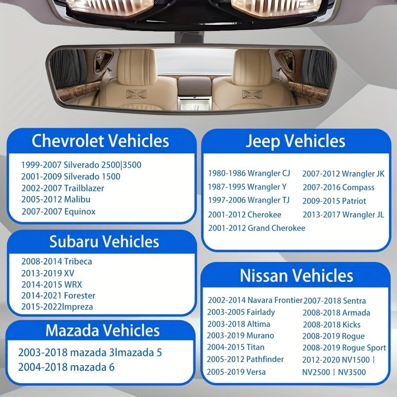 Universal Interior Rearview Mirror for Cars, Adjustable, Clear Visibility