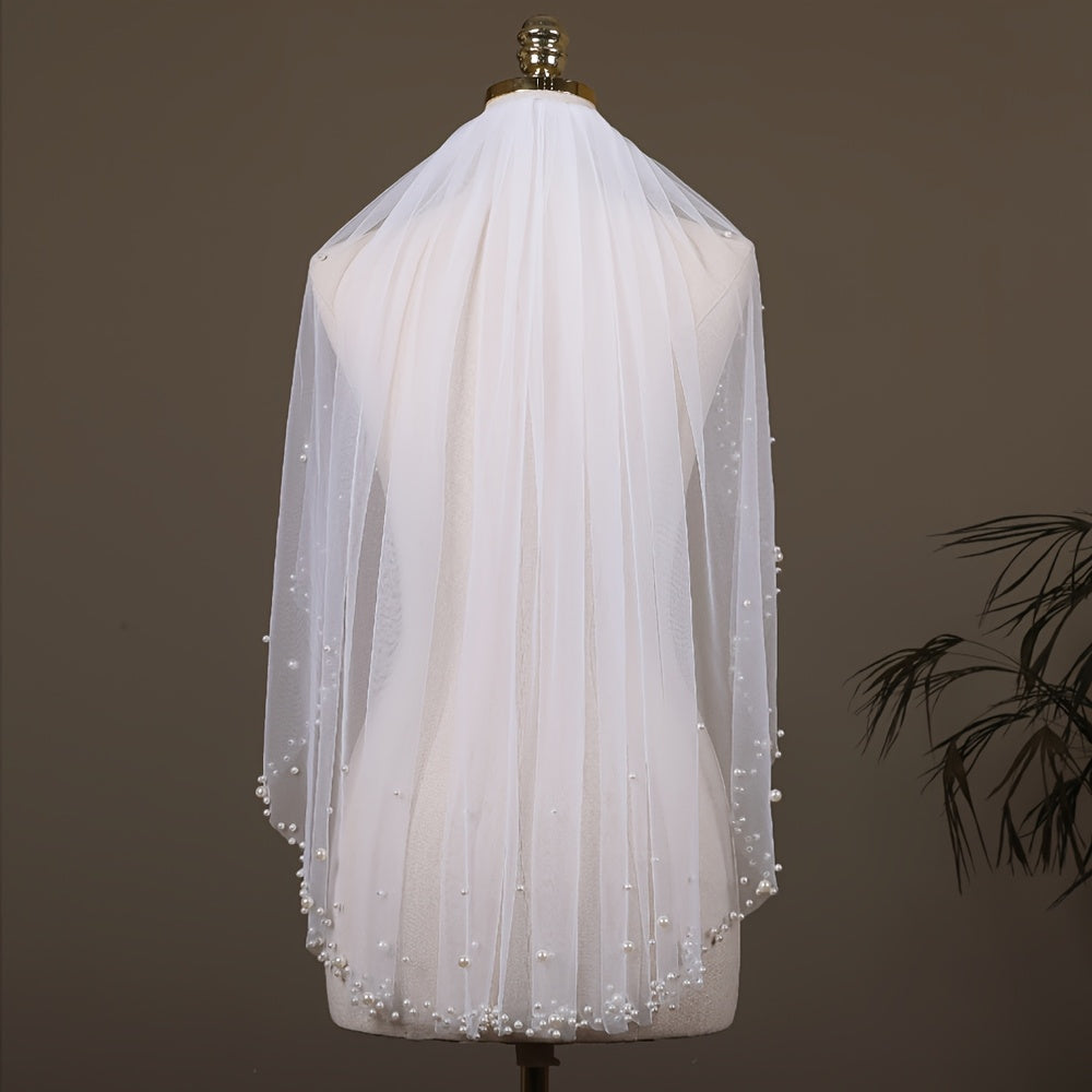 Beaded Wedding Veil with Pearls for Brides Elegant Bridal Accessory