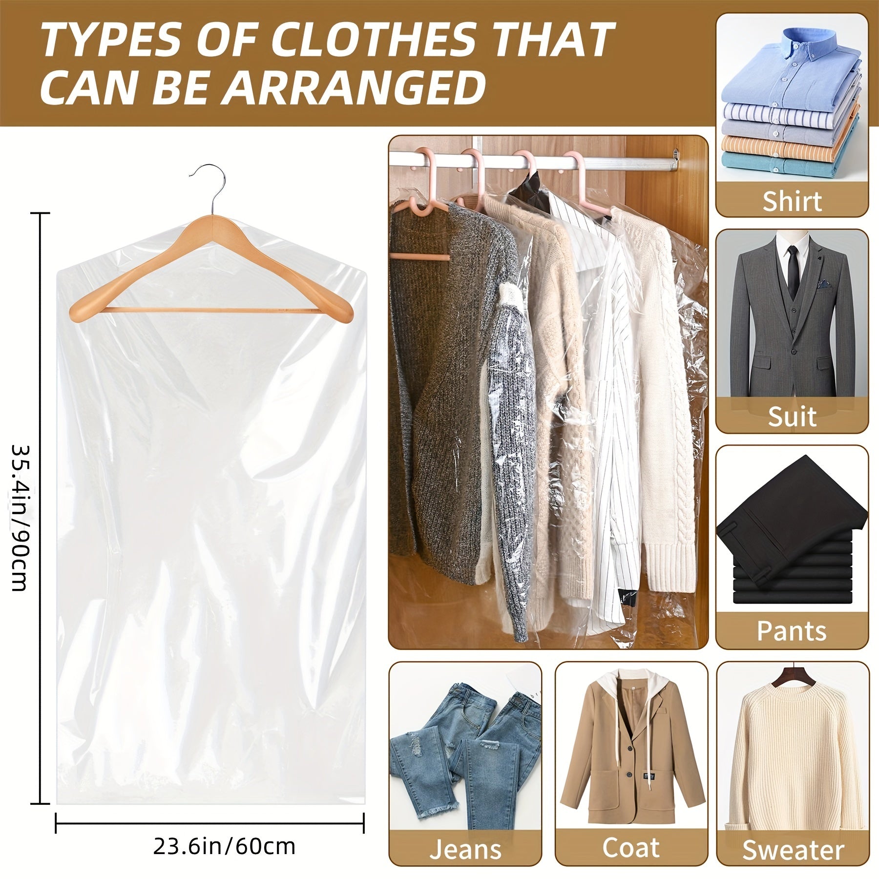 Plastic Garment Bags for Dry Cleaning 50 Pack 59.94 x 89.92 cm Dustproof Cover