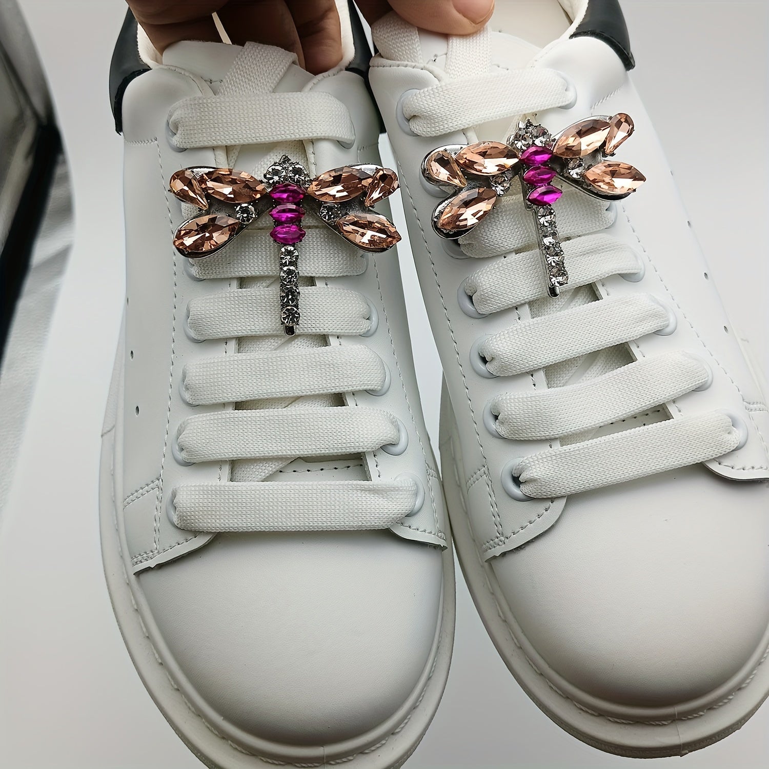 2Pcs Sparkling Dragonfly Shoe Charms Rose Golden Purple Gemstone Detachable Shoe Accessories