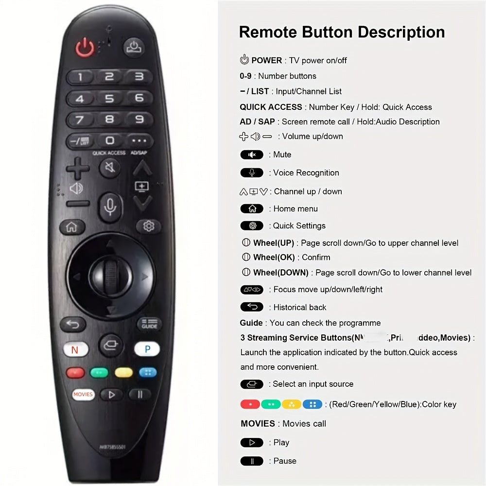 Universal Remote Control for LG Smart TVs Supports Hot Keys for N and Prime Video Up to 3 Devices