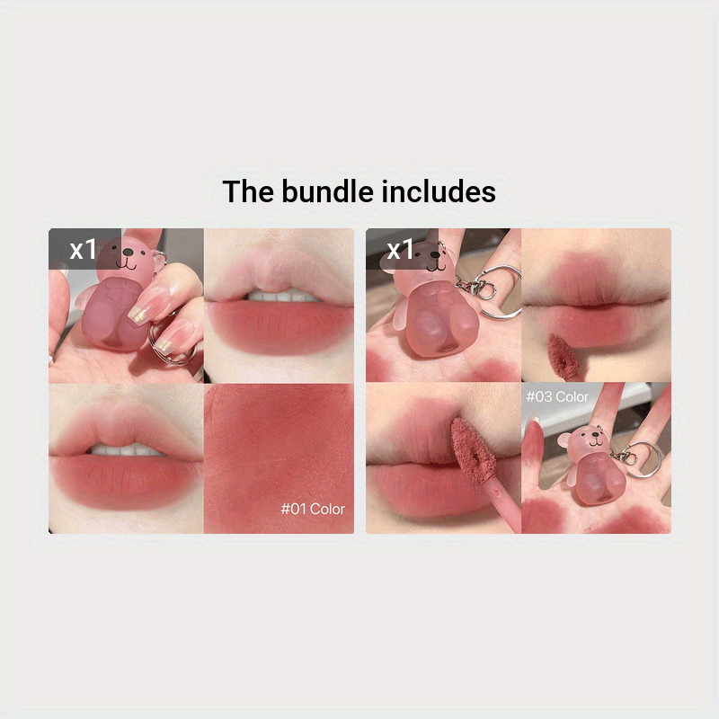 Cute Bear Velvet Lip Mousse for Women Moisturizing Soft Matte Berry Shades