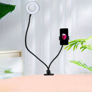 Iron Phone Grip Stand with Ring Light and Clip-On Gooseneck Light for Desk Reading Video Recording