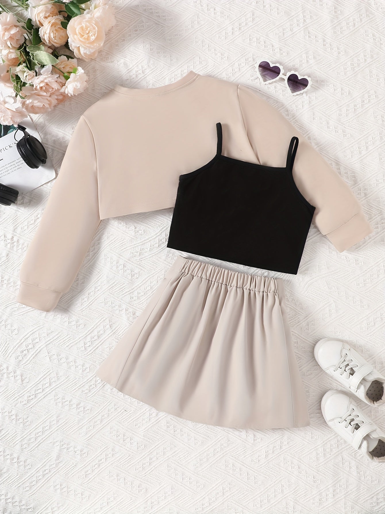 Детский комплект одежды для улицы с блузкой с длинным рукавом и плиссированной юбкой из полиэстера для весны и осени