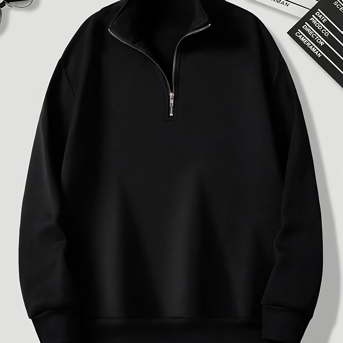 Erkaklar uchun zamonaviy bir rangli krujka bo'yinli zip-svitshot, 100% polyester, bahor va kuz sport kiyimlari uchun oddiy moslama.