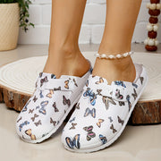 Women White Butterfly Print Slip-On Mules with EVA Sole for Casual Wear