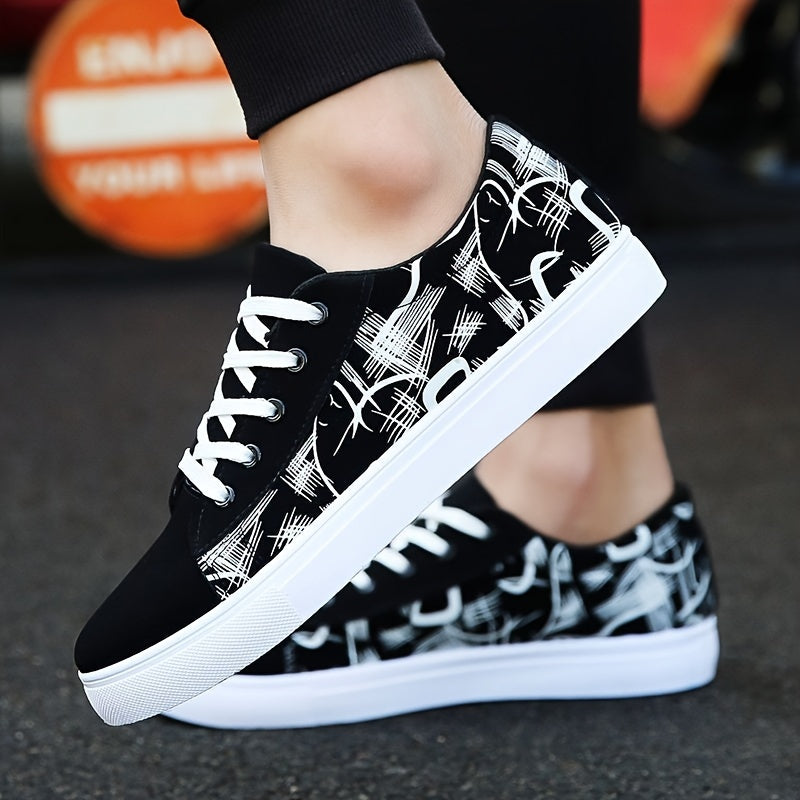 Men's Canvas Skateboard Shoes Breathable Non-Slip Durable Casual Sneakers with Cartoon Pattern