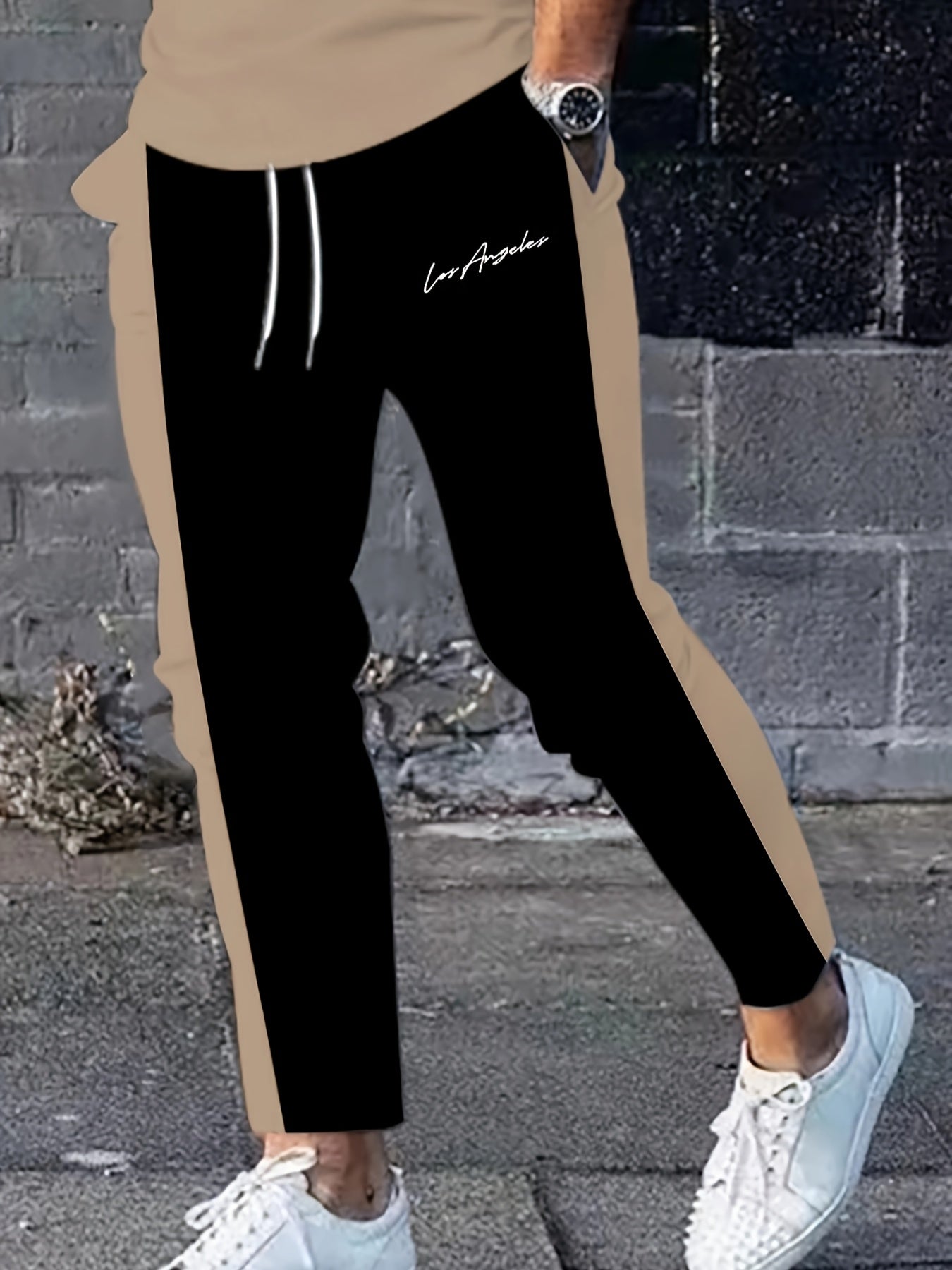 Мужской двухцветный комплект из полиэстера для повседневной спортивной одежды на весну и лето