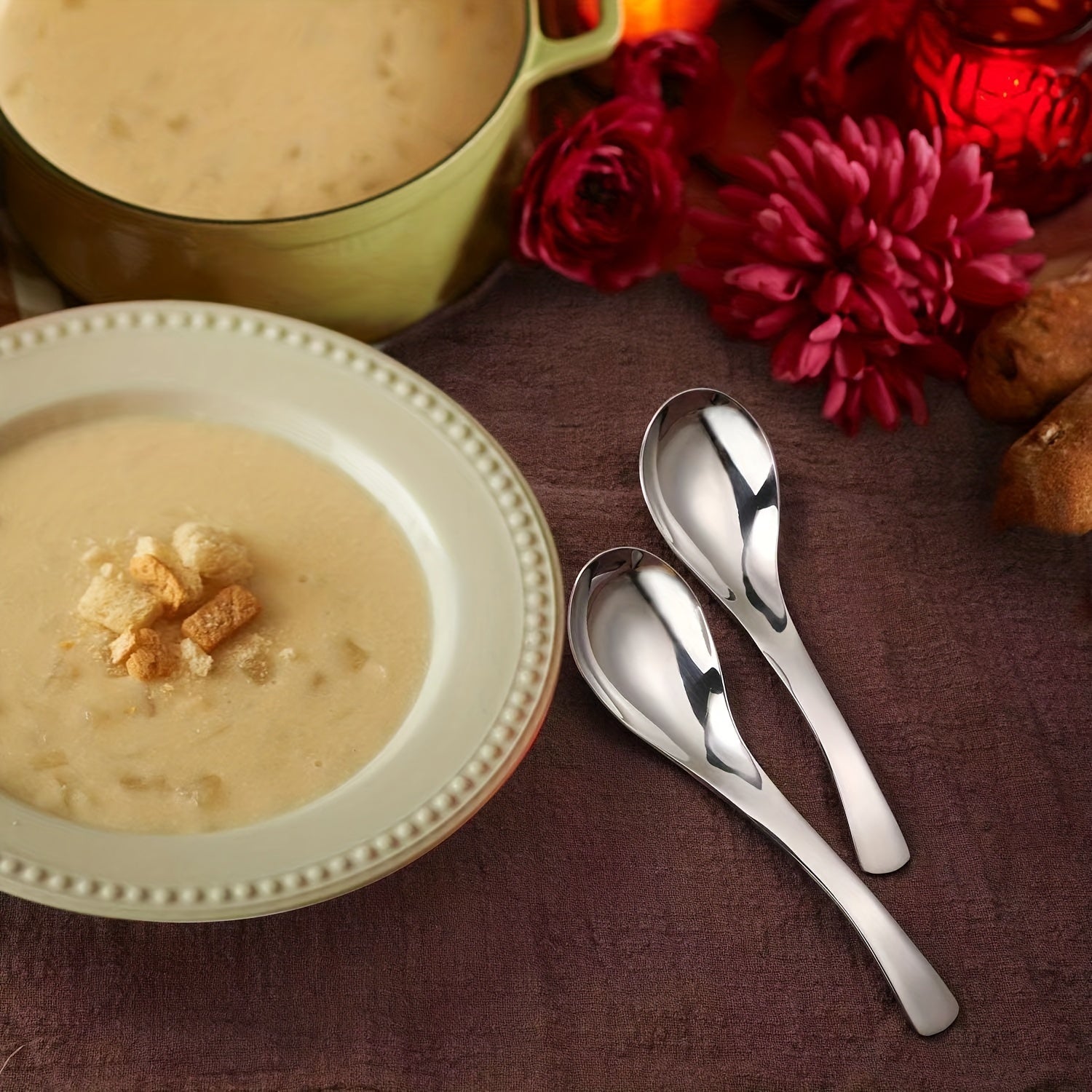 Set of 6 Heavyweight Stainless Steel Soup Spoons Dishwasher Safe Classic Design