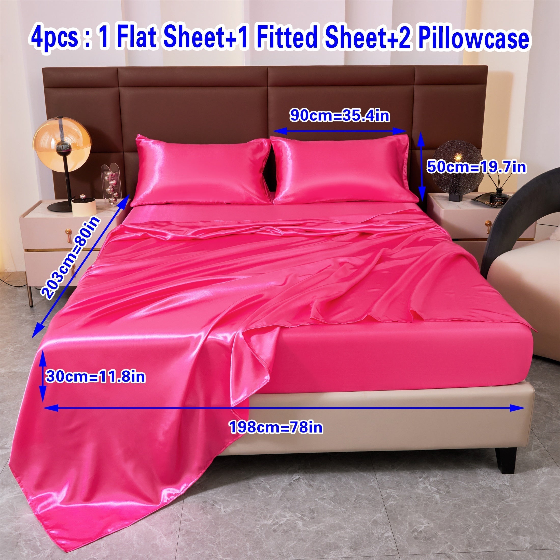 Set of Four Colored Bed Skirt, Sheet, and Pillowcase Bedding Set