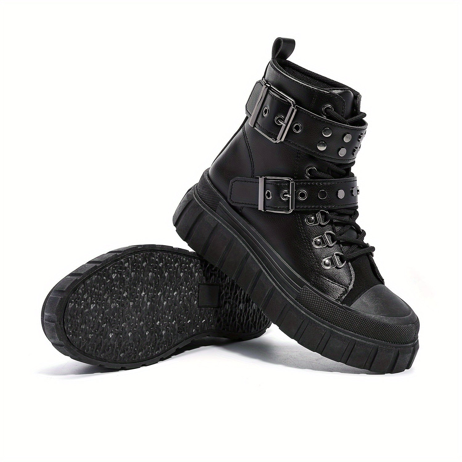 Women's Black Lace-Up Short Boots Casual Flats for Leisure and Sports