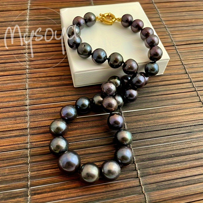 Natural Freshwater Black Pearl Necklace 10-13mm for Women Gift Box