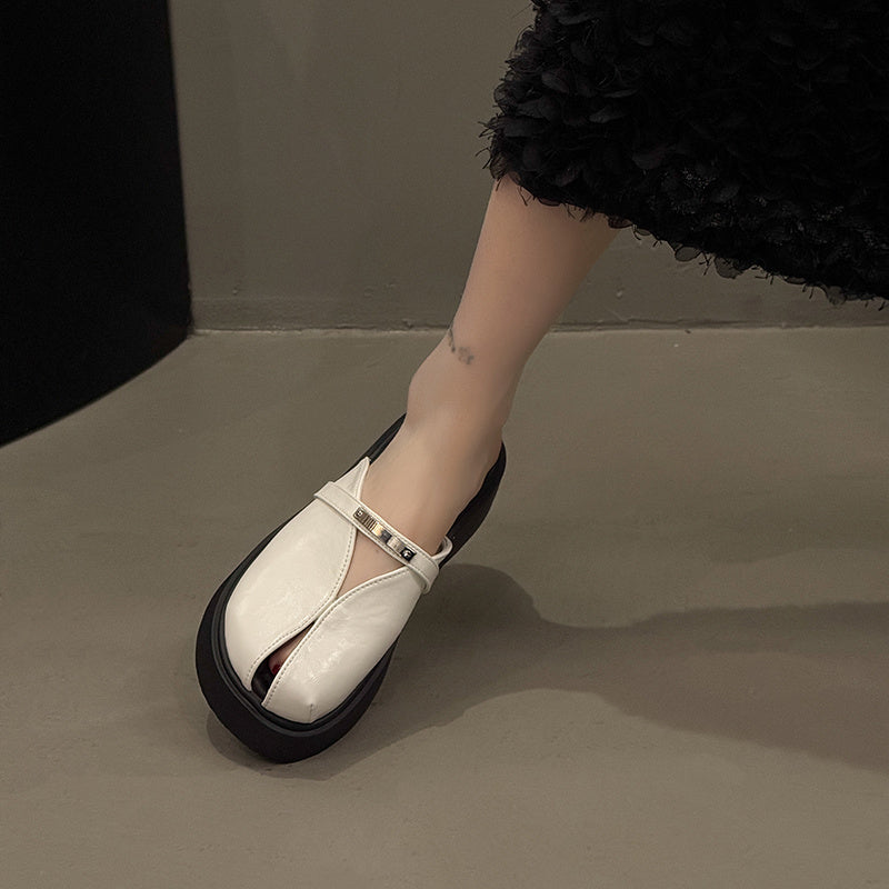 Women Mule Shoes Solid Color Synthetic Cover Platform Heel Summer Casual