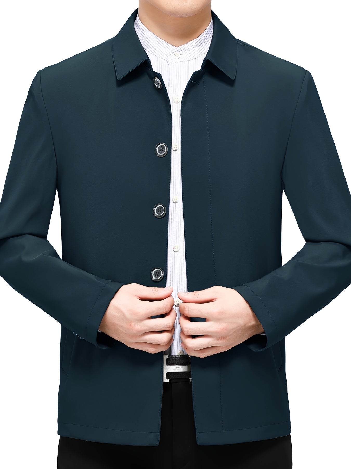 Men's Solid Color Button-Up Jacket for Spring and Autumn Casual Business Wear