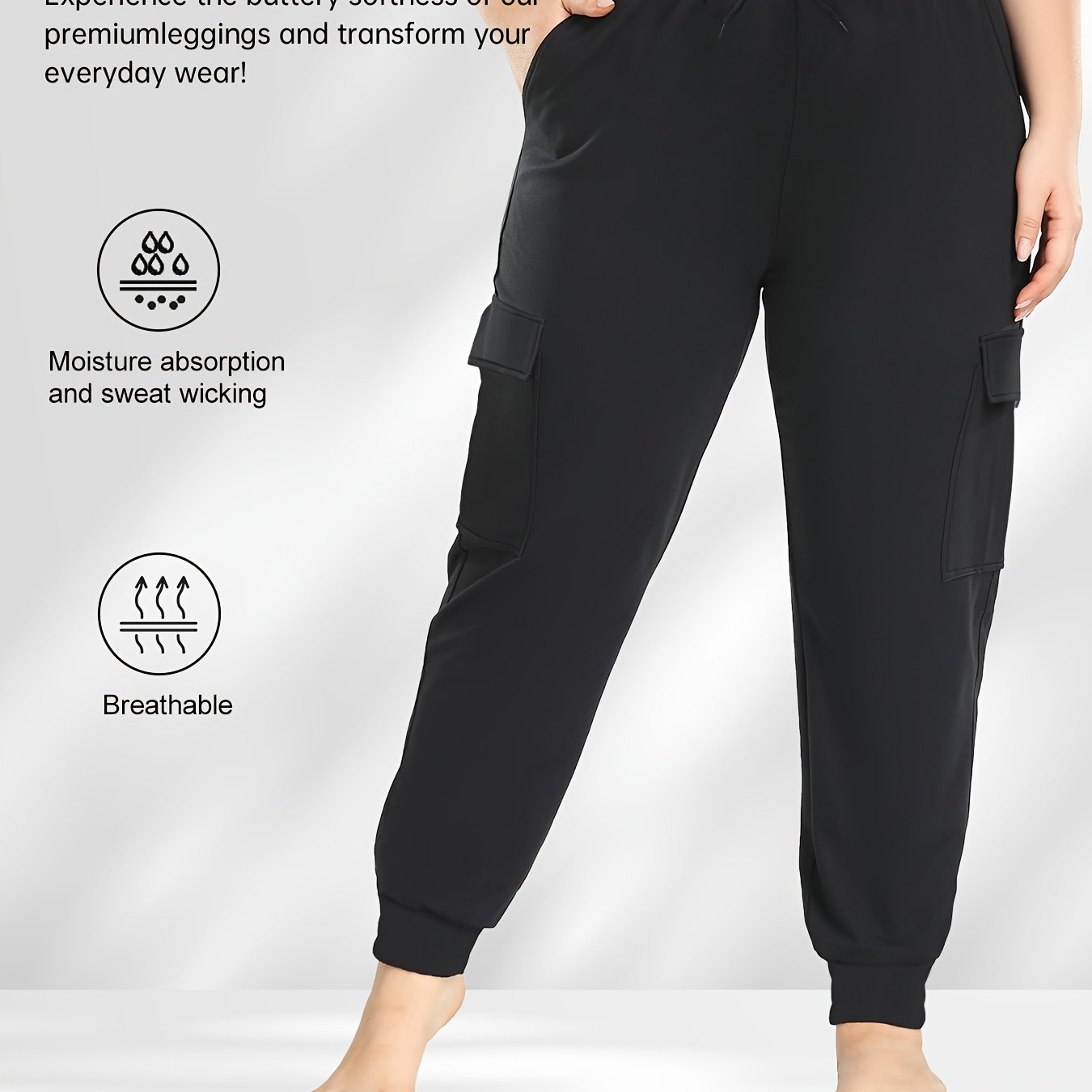 Pantalones cargo de talle alto para tallas grandes con bolsillos, poliéster elástico, cómodos