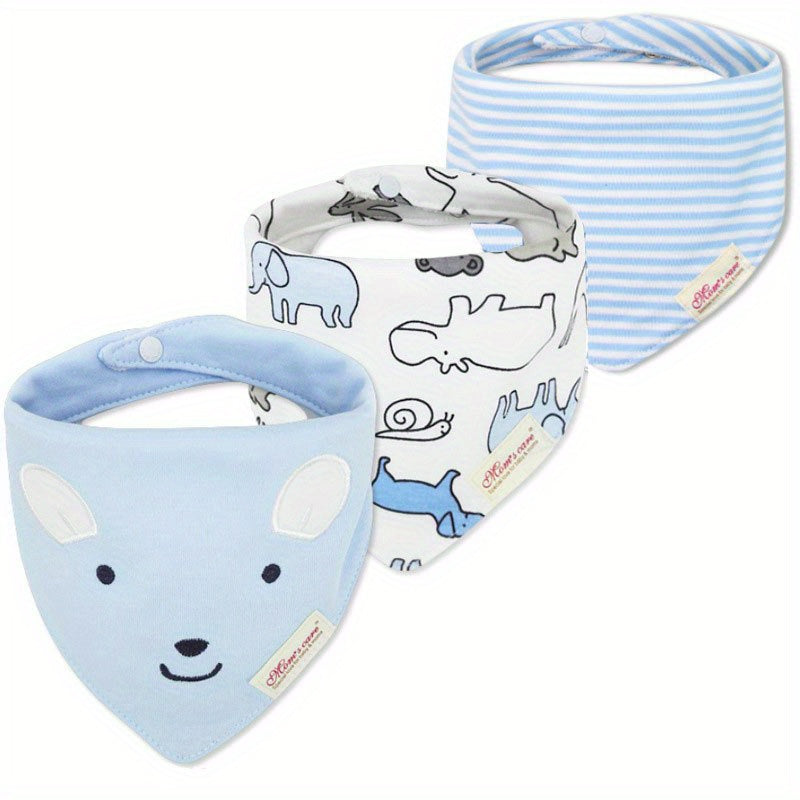 Baby Bibs and Saliva Towels Set for Toddlers with Adjustable Neck Bib and Cartoon Embroidery