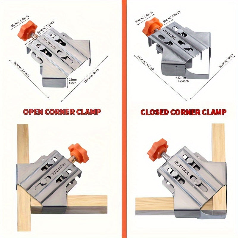 Stainless Steel Corner Clamp for Woodworking Adjustable Positioning Durable Plastic Components