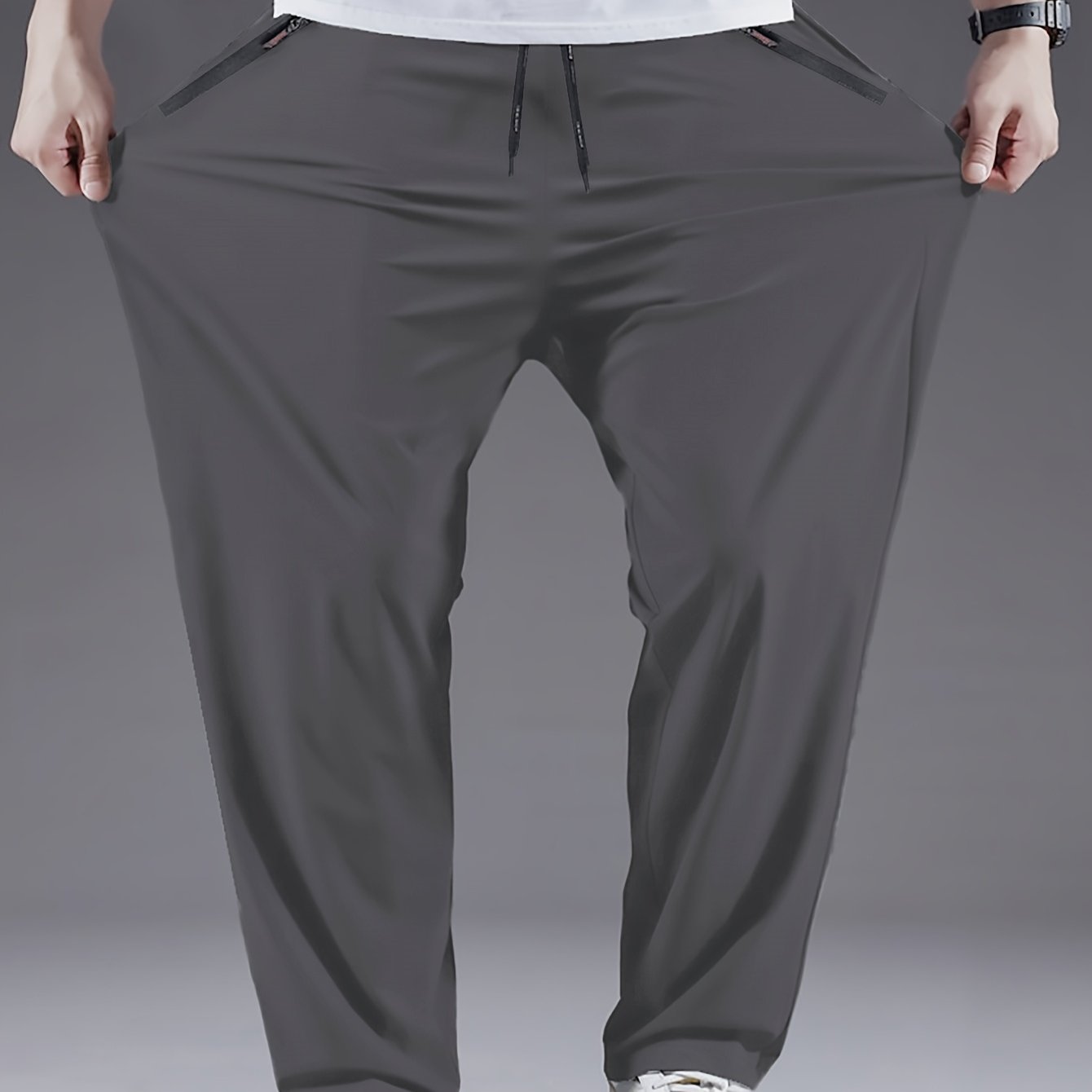 Pantalones deportivos casuales para hombre de talla grande en negro, de poliéster, ligeros, de secado rápido y transpirables