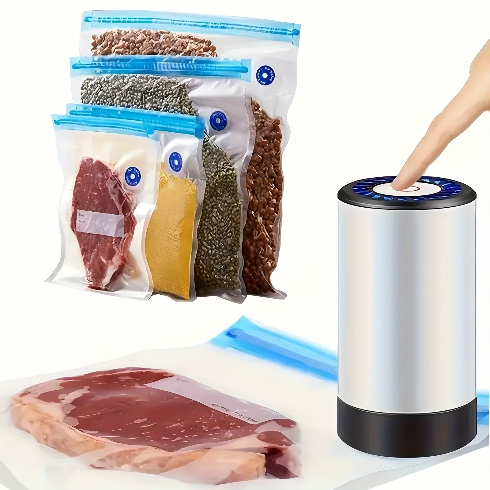 Portable USB Rechargeable Vacuum Sealer with 600mAh Battery and 3 Sizes of Vacuum Bags for Food Preservation and Storage