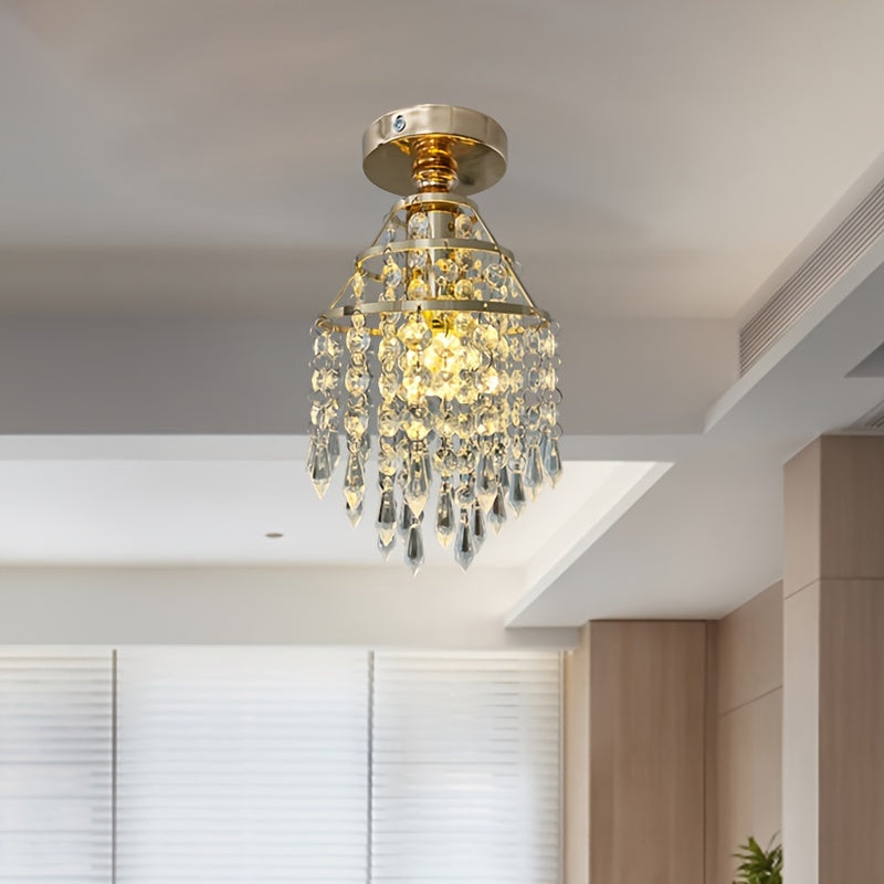 1 dona Oltin Kristall Chandelier Shift Chirog'i E27 Baza uchun, Yotoqxona, Balkon, Koridor uchun ideal, Chiroq o'z ichiga olinmagan.