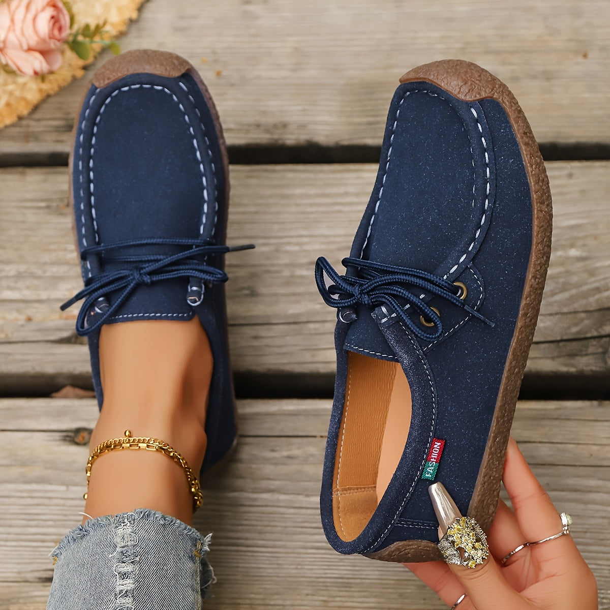 Women's Lightweight Non-Slip Casual Loafers Black Faux Slip-On Shoes